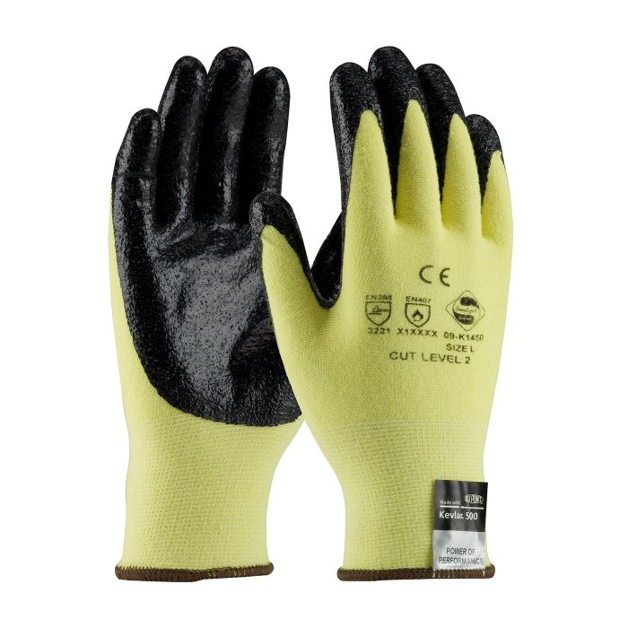 PIP G-Tek KEV 09-K1450-L Kevlar/Lycra Glove With Nitrile Coated Smooth Grip, Yellow, Large, Case of 144
