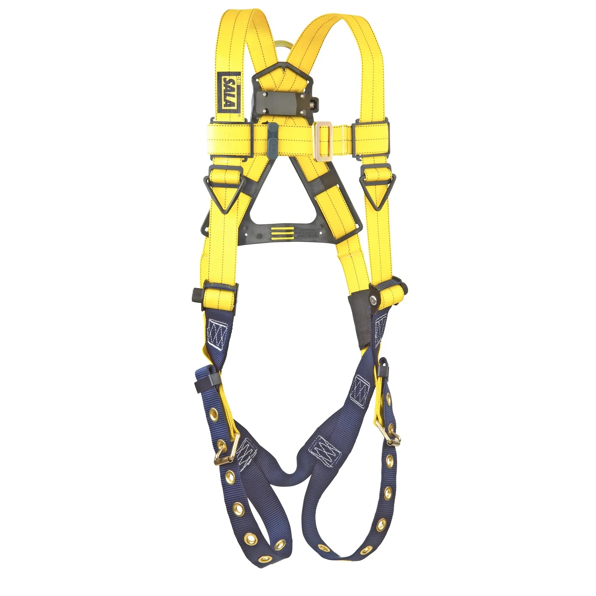 Cross-over style with18" dorsal D-ring extension, front & side D-rings, wrap around hip pad, tongue buckle belt with back D-ring & straps to hold belt tongue buckle legs (Size Small)