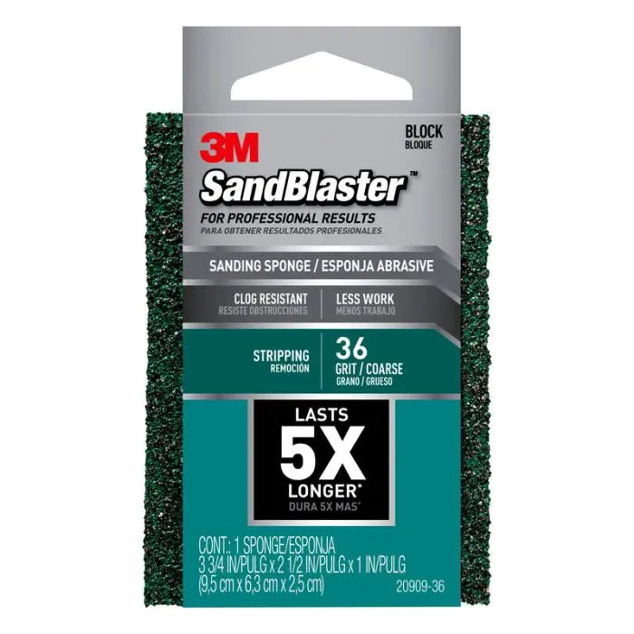 3M™ SandBlaster™ Advanced Sanding Sanding Sponge, 20909-36 ,36 grit, 3 3/4 in x 2 1/2 x 1 in, Case of 12