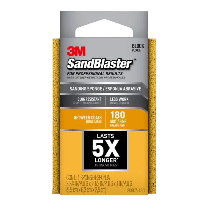3M™ SandBlaster™ Advanced Sanding Sanding Sponge, 20907-180 ,180 grit, 3 3/4 in x 2 1/2 x 1 in, Case of 12