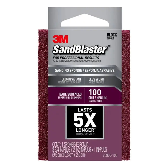 3M™ SandBlaster™ Advanced Sanding Sanding Sponge, 20908-100 ,100 grit, 3 3/4 in x 2 1/2 x 1 in, Case of 12