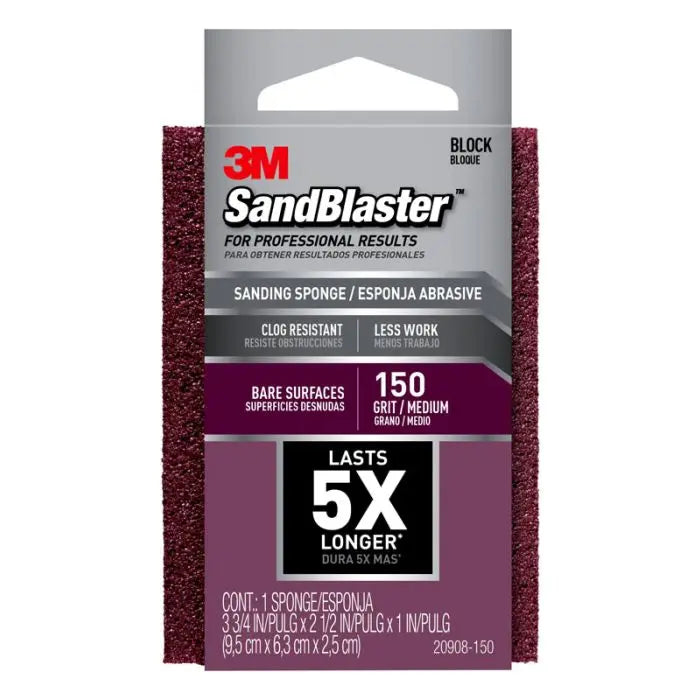 3M™ SandBlaster™ Advanced Sanding Sanding Sponge, 20908-150 ,150 grit, 3 3/4 in x 2 1/2 x 1 in, Case of 12