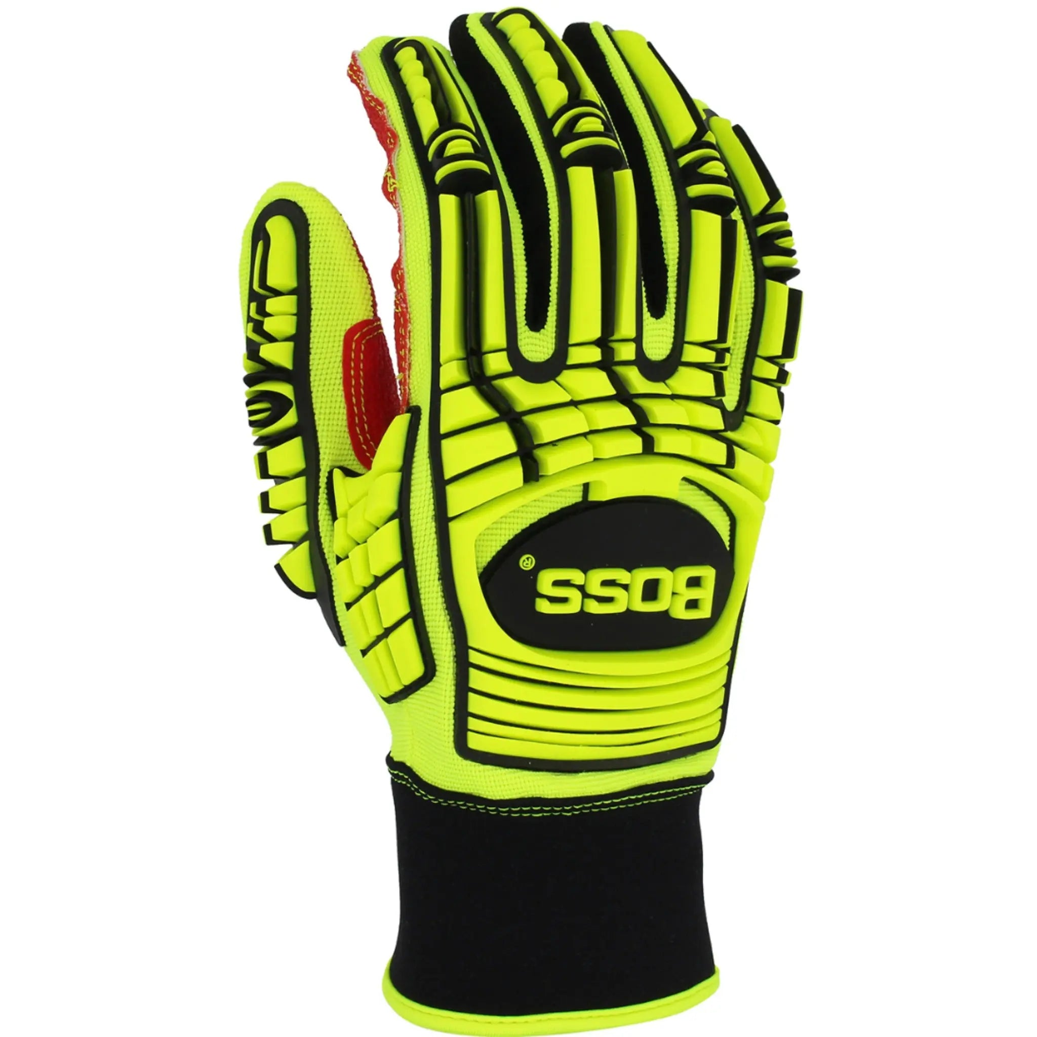 PIP Boss 120-MP2120 Red PVC Grip Palm and Spandex Back, TPR Impact Protection Glove_Back_Image
