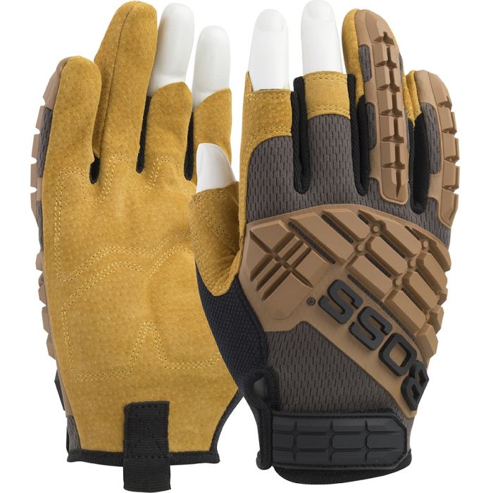 PIP Boss 120-MF1360T Premium Pigskin Padded Leather Palm with Mesh Fabric Back and TPR Impact Protection Glove, 1 Pair