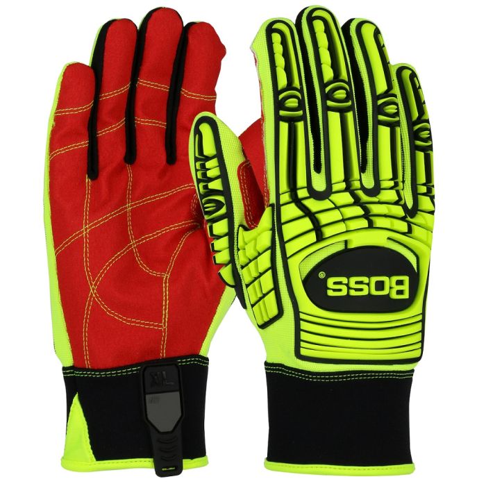 PIP Boss 120-MP2120 TPR Glove with Red PVC Grip Palm and Spandex Back, 1 Each