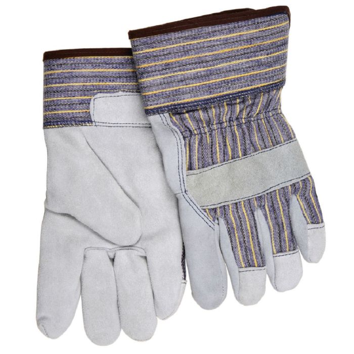 MCR Safety 1400K Plasticized Safety Cuff, Split Leather Palm Work Gloves, Gray, Box of 12 Pairs