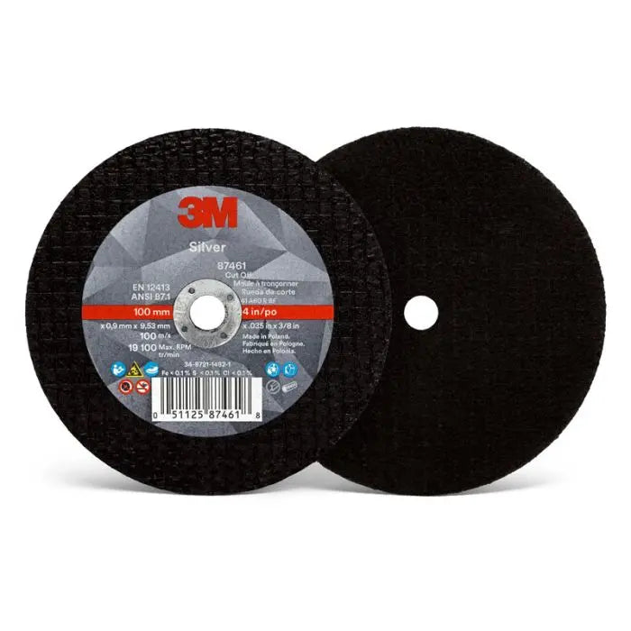 3M™ Silver Cut-Off Wheel, 87461, T1, 4 in x .035 in x 3/8 in, 25 per inner 50 per case
