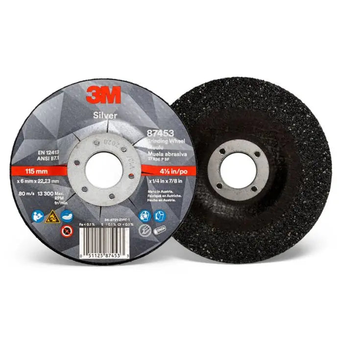 3M™ Silver Depressed Center Grinding Wheel, 87453, T27, 4.5 in x 1/4 in x 7/8 in, 10 per inner, 20 per case