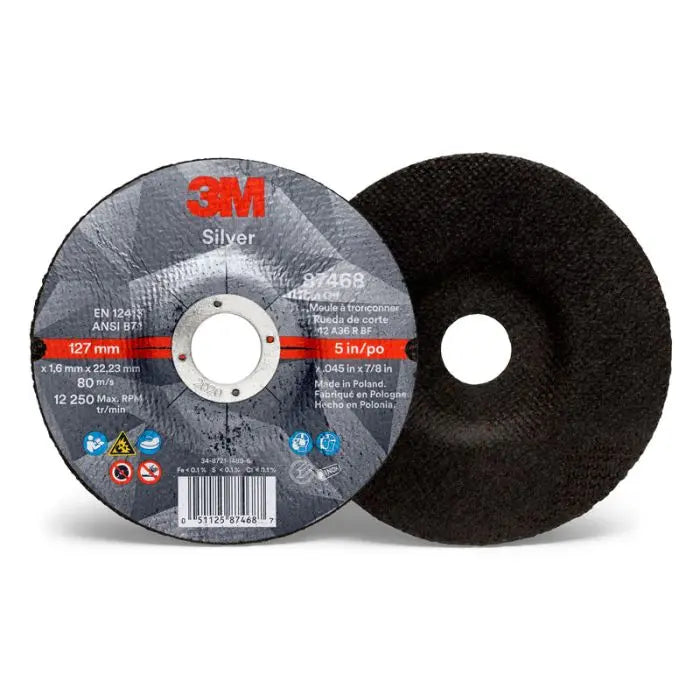 3M™ Silver Cut-Off Wheel, 87468, T27, 5 in x .045 in x 7/8 in, 25 per inner 50 per case