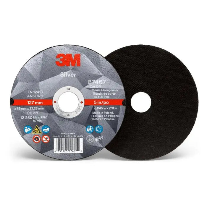 3M™ Silver Cut-Off Wheel, 87467, T1, 5 in x .045 in x 7/8 in, 25 per inner 50 per case