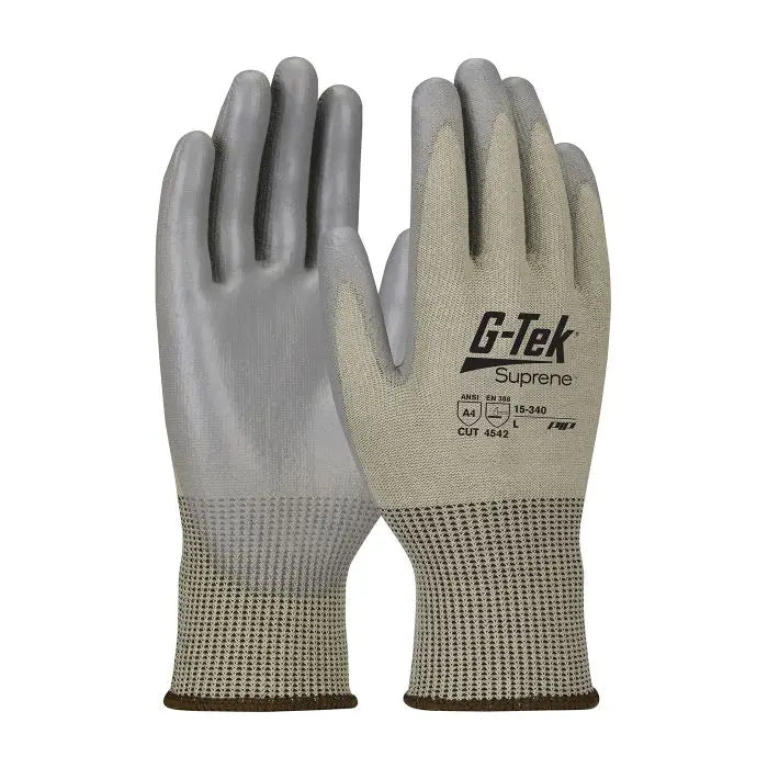 PIP G-Tek 15-340-L Suprene Seamless Knit Blended Glove with Polyurethane Coated Smooth Grip, Tan, Large, Case of 72