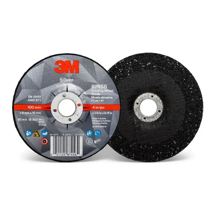 3M 87456 Silver Depressed Center Grinding Wheel, Wheel Type T27, 4 Inch Diameter, Case of 20