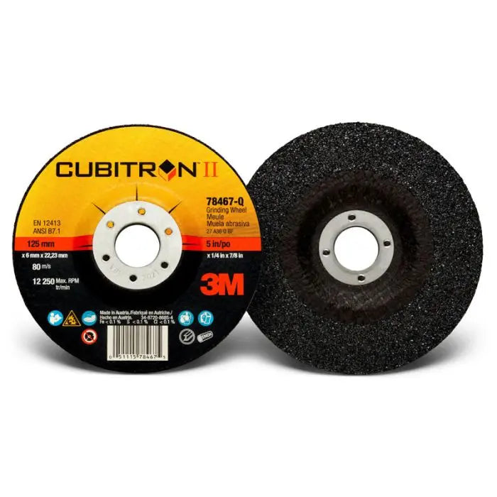 3M™ Cubitron™ II Depressed Center Grinding Wheel, 78467, T27, 5 in x 1/4 in x 7/8 in, 10 per inner, 20 per case