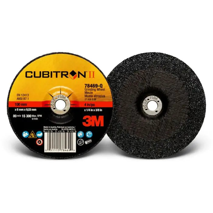 3M™ Cubitron™ II Depressed Center Grinding Wheel, 78469, T27, 4 in x 1/4 in x 3/8 in, 10 per inner, 20 per case