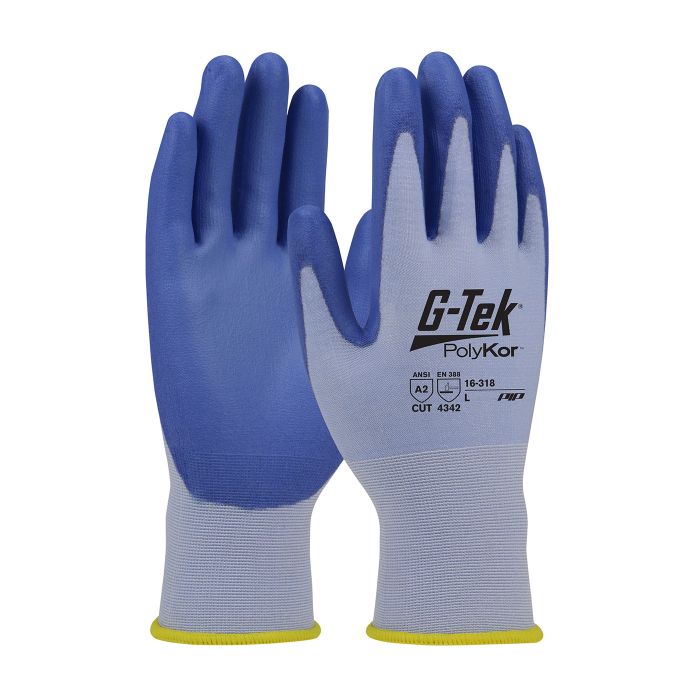PIP G-Tek 16-318V-M PolyKor Blended Glove with Polyurethane Coated Smooth Grip, 18 Gauge - Vend Ready, Blue, Medium, Case of 72 Pairs