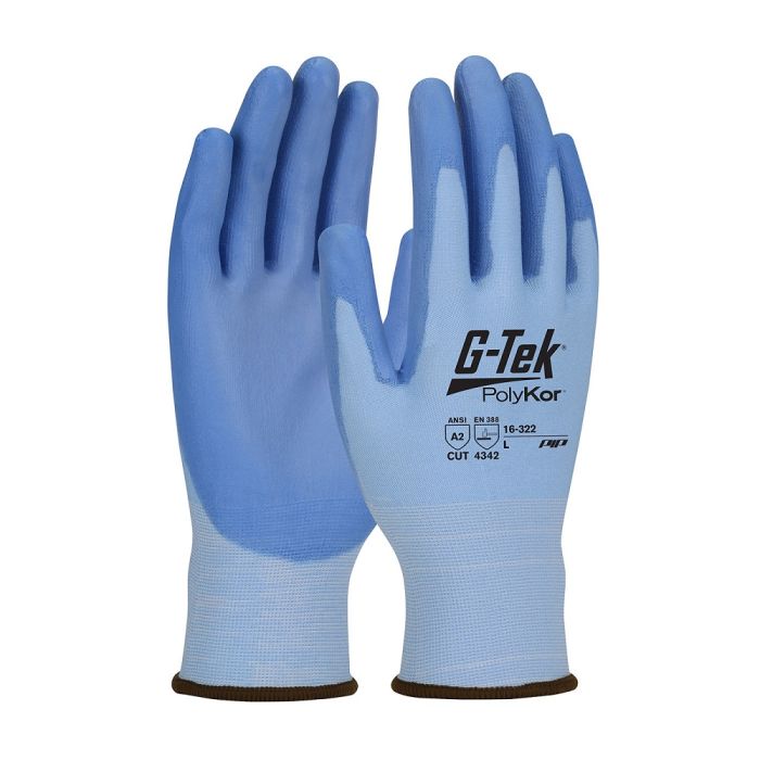 PIP G-Tek 16-322 PolyKor Blended Glove with Polyurethane Coated Flat Grip on Palm & Fingers, Box of 12