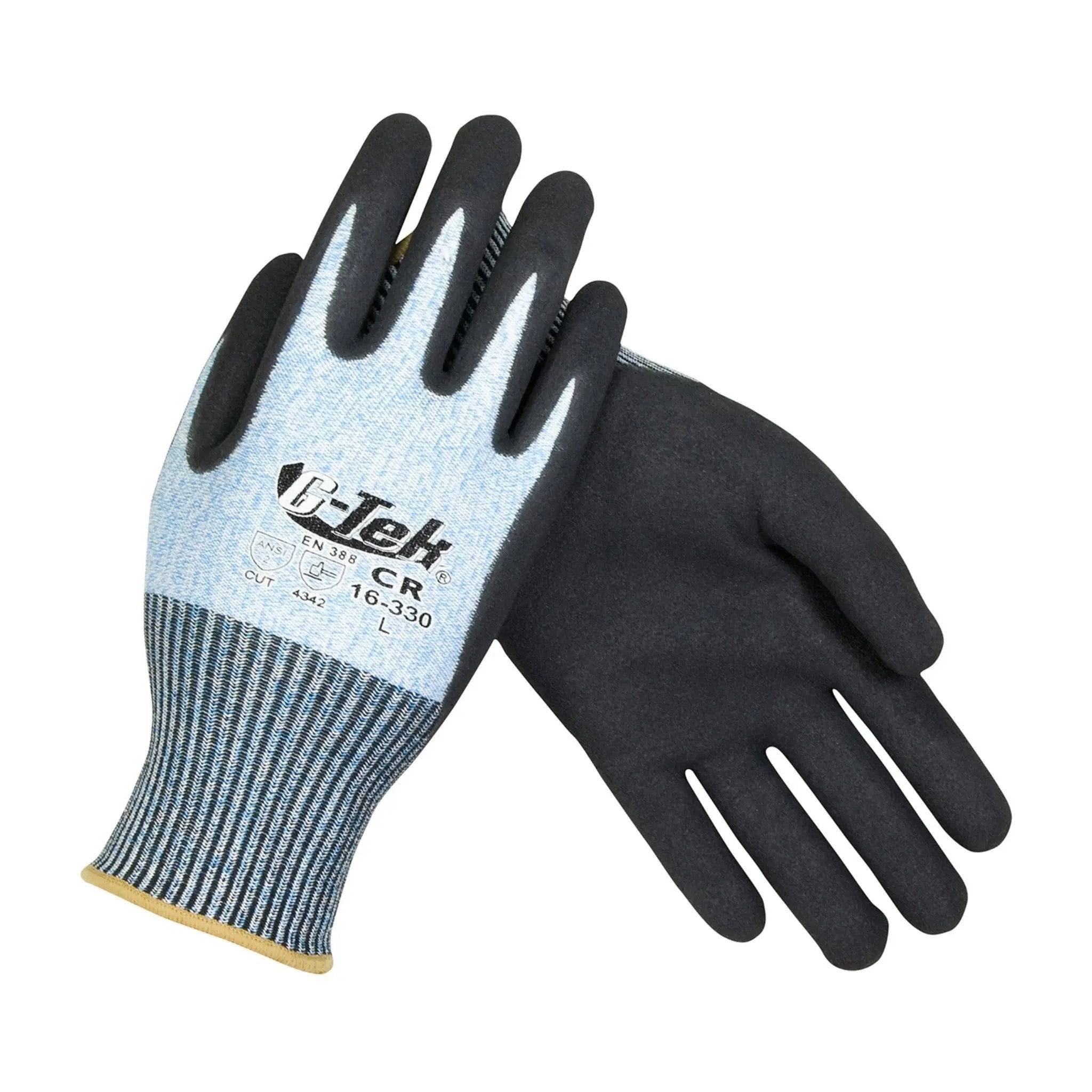 PIP G-Tek 16-330 PolyKor Seamless Knit Blended Glove with Double Dipped Nitrile Coated MicroSurface Grip_Front_Image
