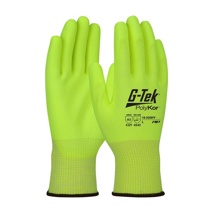 PIP 16-520HY/XL G-Tek Hi Vis Seamless Knit PolyKor Blended Glove with Polyurethane Coated Smooth Grip on Palm & Fingers XL 6 DZ