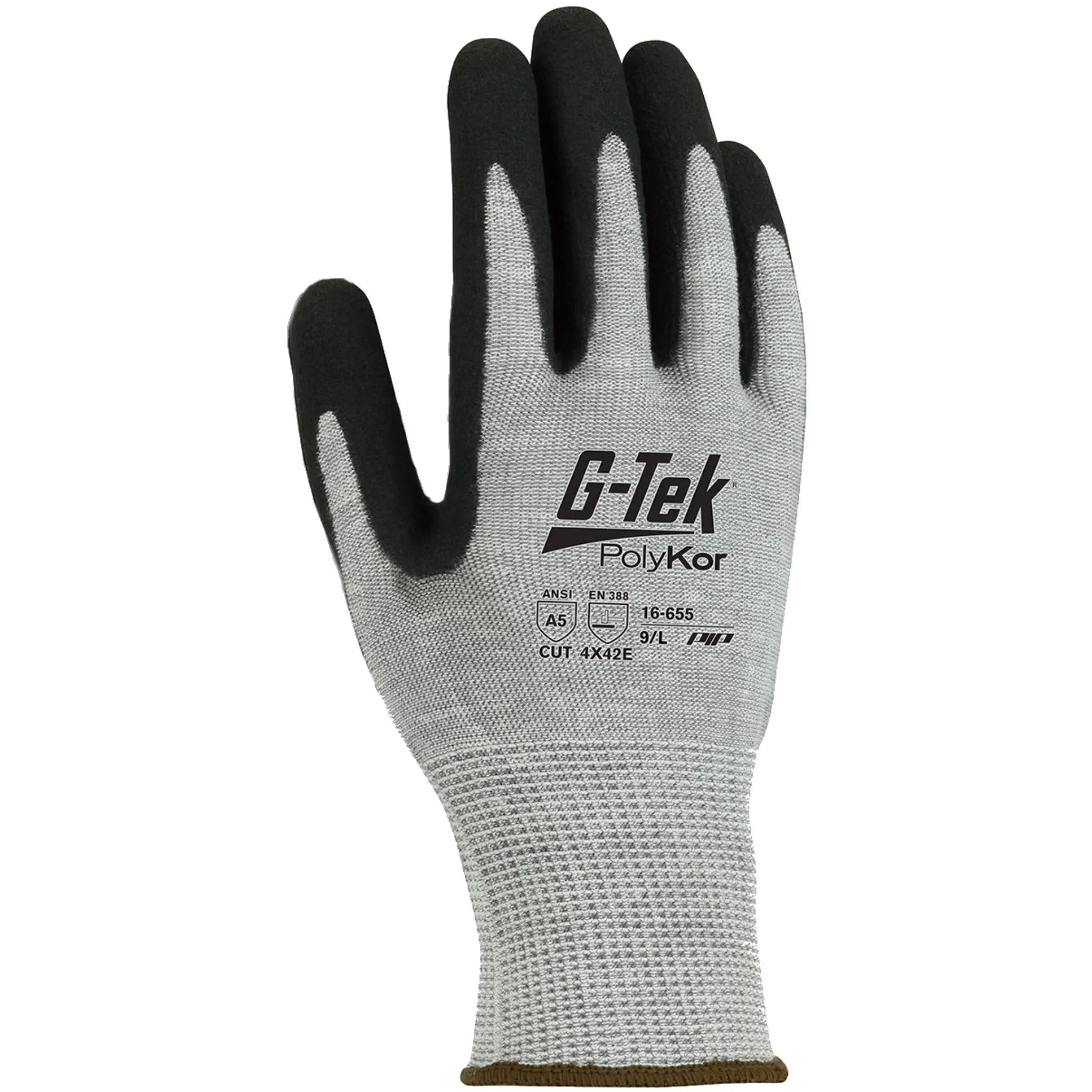 PIP G-Tek 16-655 Seamless Knit PolyKor Blended Glove with Double Dipped Nitrile Coated MicroSurface Grip on Palm; Fingers_Back_Image