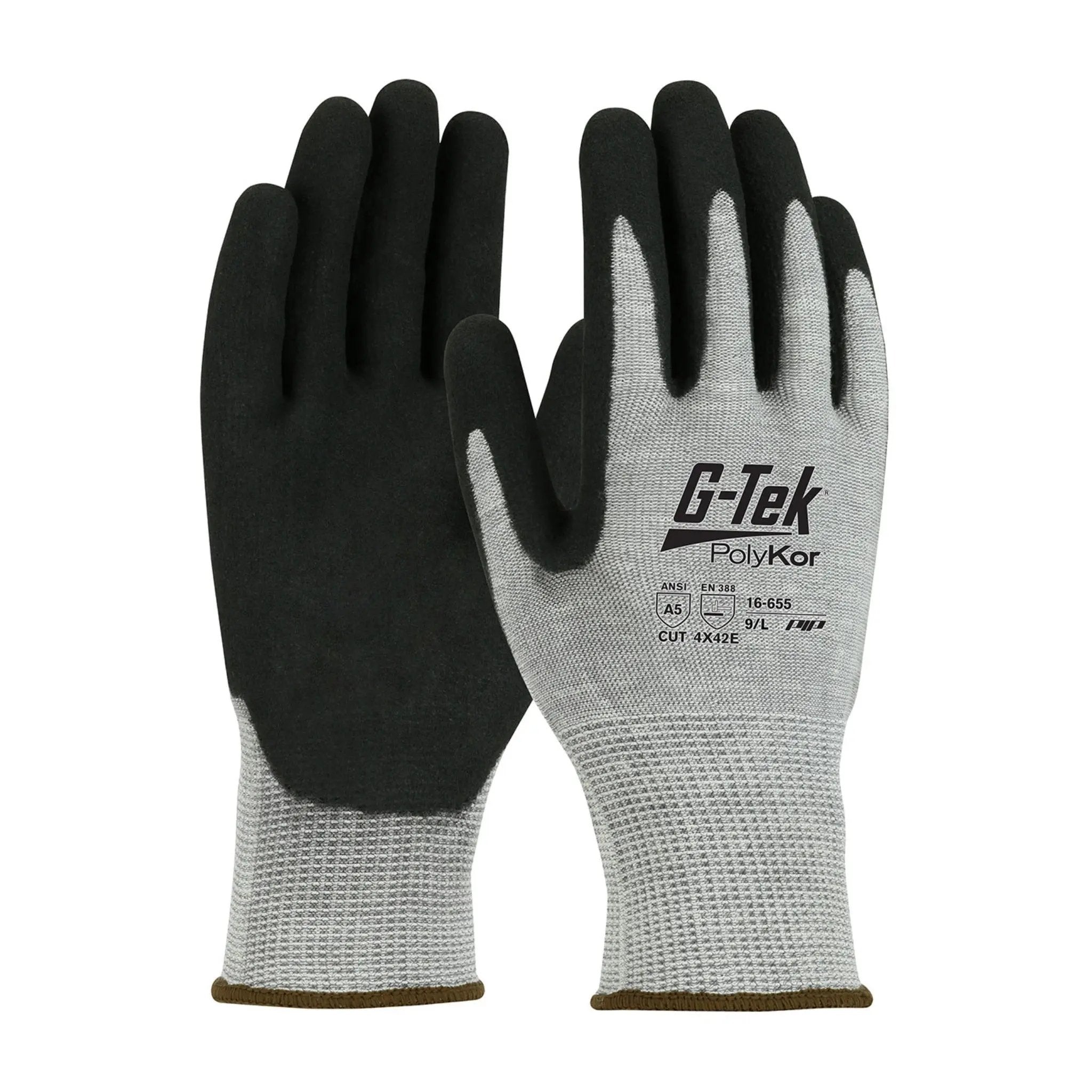 PIP G-Tek 16-655 Seamless Knit PolyKor Blended Glove with Double Dipped Nitrile Coated MicroSurface Grip on Palm; Fingers_Main_Image