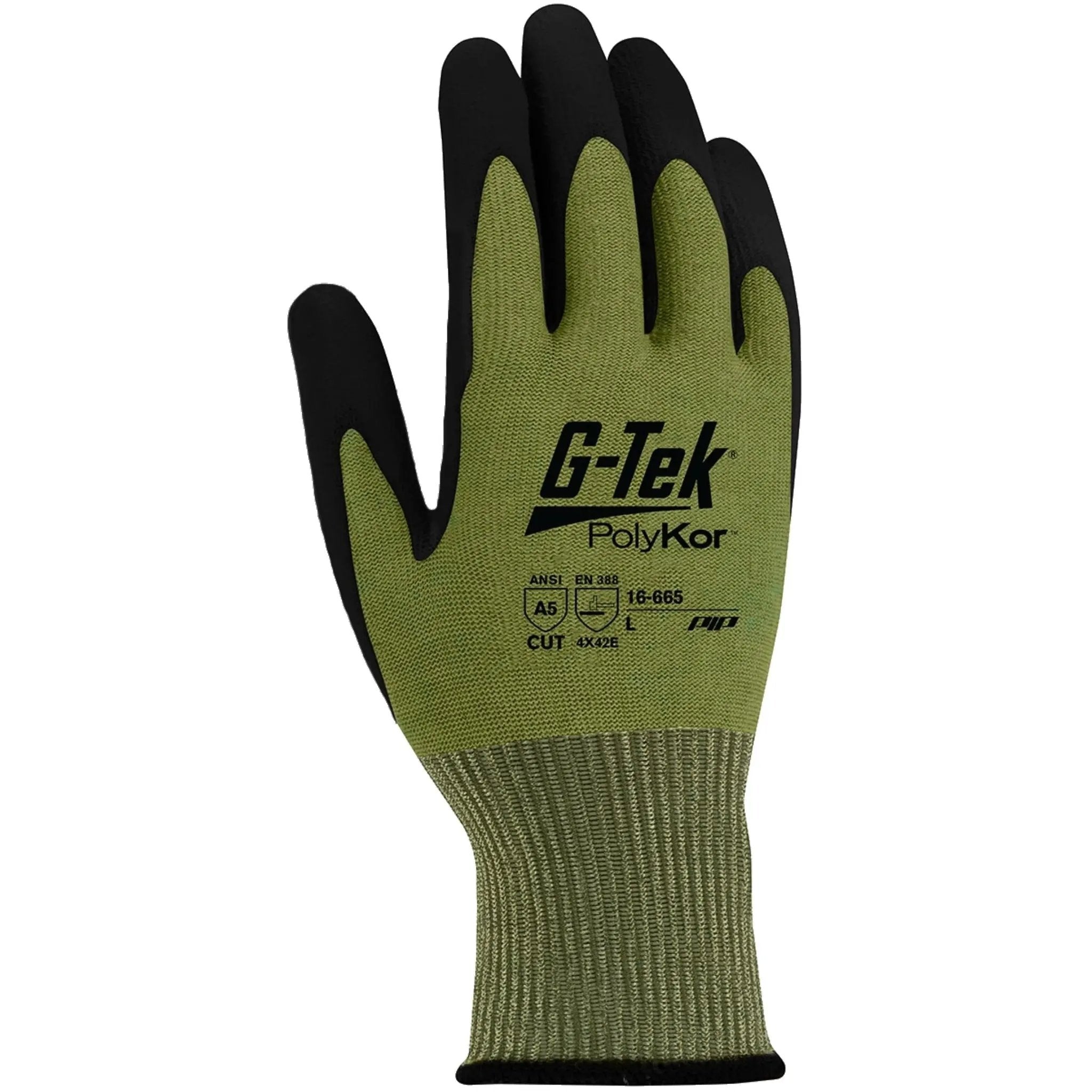 PIP 16-665 G-Tek Seamless Knit PolyKor Blended Glove with Polyurethane Coated Smooth Grip on Palm & Fingers_Back_Image