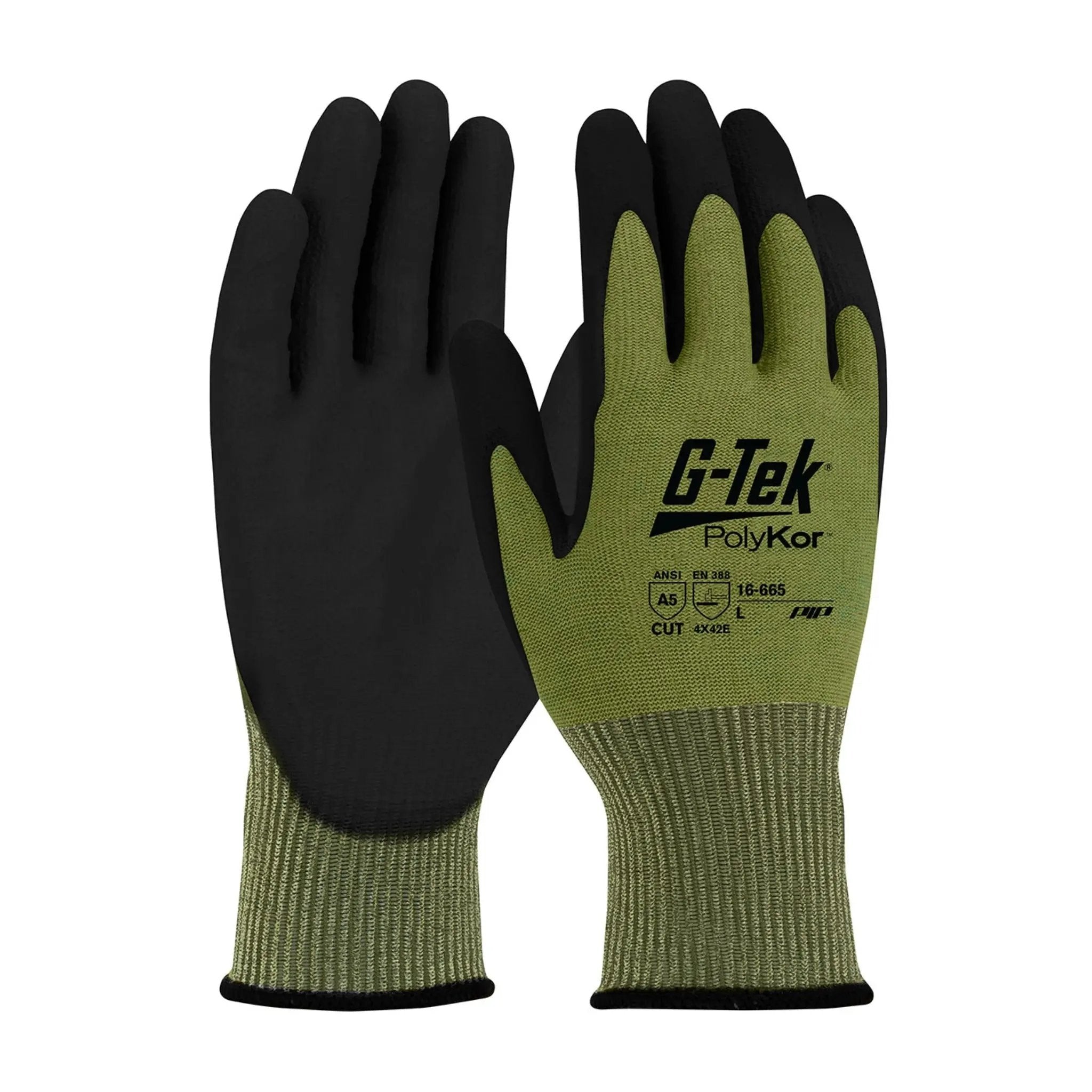 PIP 16-665 G-Tek Seamless Knit PolyKor Blended Glove with Polyurethane Coated Smooth Grip on Palm & Fingers_Main_Image