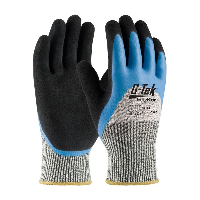 G-Tek CR Seamless Knit HPPE / Glass Glove with Acrylic Lining and Double-Dipped Latex Coated Micro-Surface Grip on Palm, Fingers & Knuckles