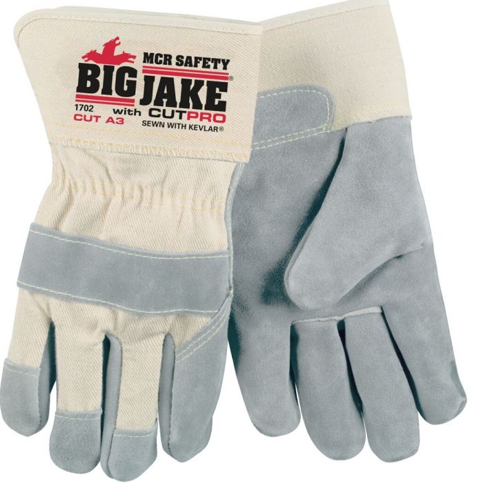 MCR Safety Big Jake 1702 Premium Leather Palm with 2.75 Inch Safety Cuff, Gray, Box of 12 Pairs