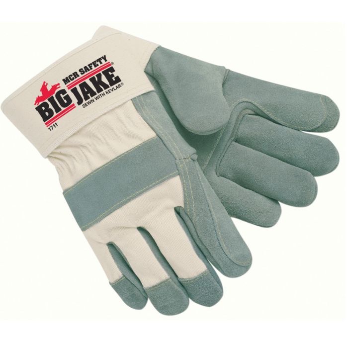 MCR Safety MCR Big Jake 1711-XL Premium A Side Leather Work Gloves, 2.75 Inch Safety Cuff and Double Palm, Sewn with DuPont, Kevlar, Gray, X-Large, Box of 12 Pairs