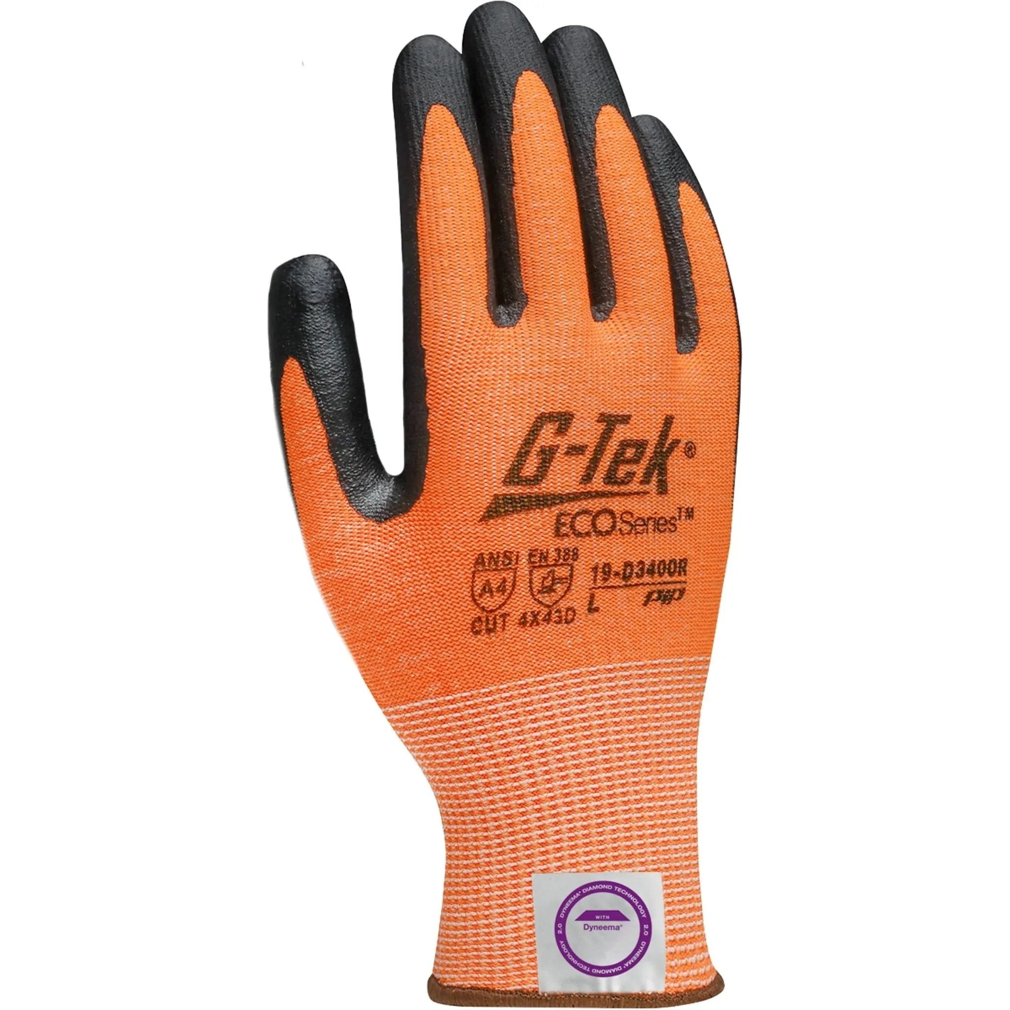 PIP G-Tek 3GX 19-D340OR Seamless Knit Dyneema Diamond / Spandex Glove with Nitrile Coated Foam Grip on Palm Fingers_Back_Image