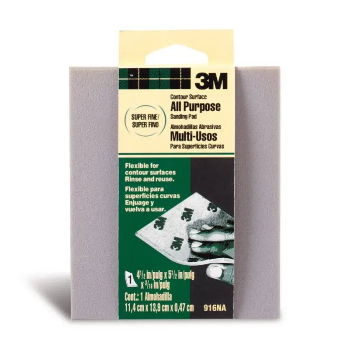 3M™ Contour Surface Sanding Sponge 916DCNA, 4.5 in x 5.5 in x .1875 in, 24 cs Super Fine