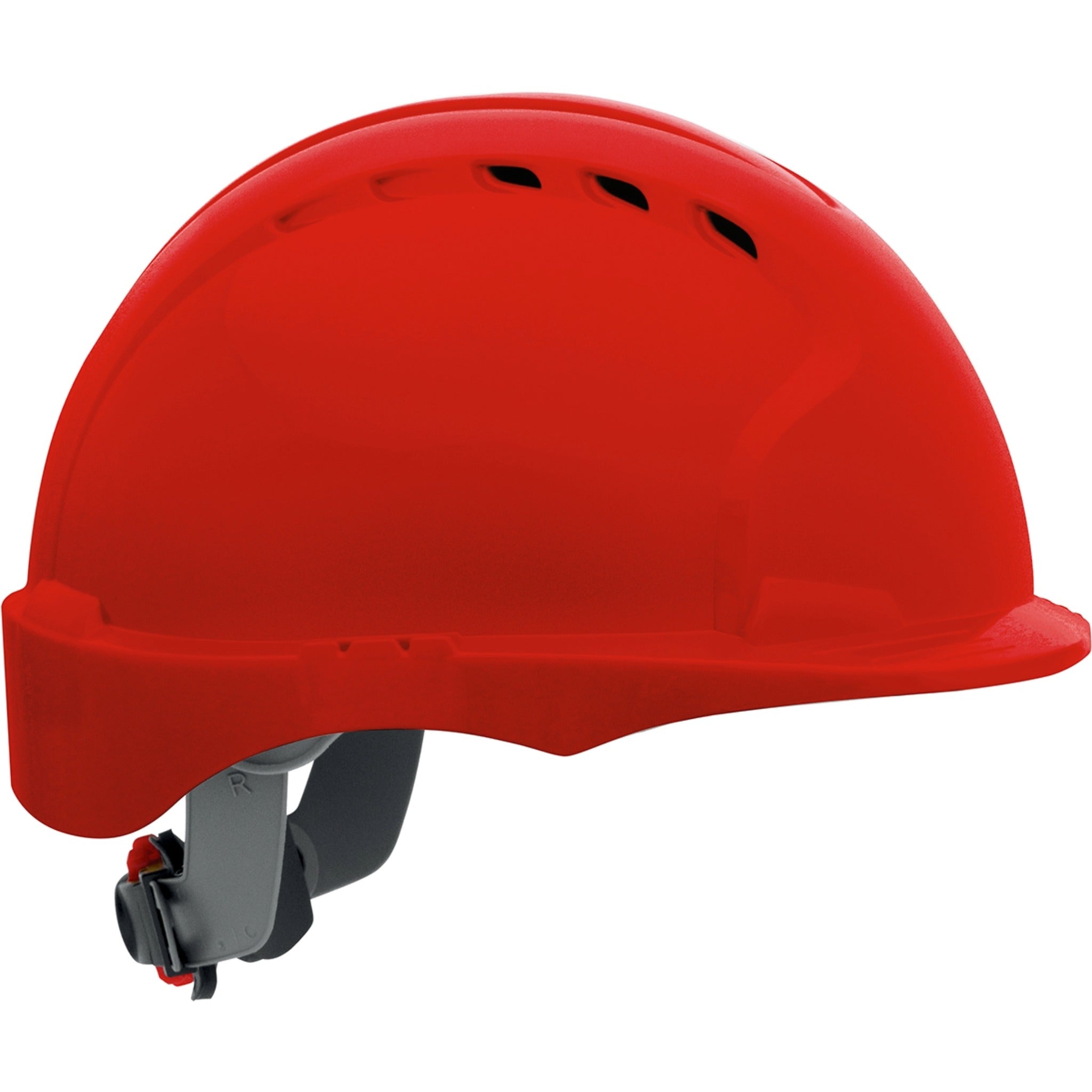 PIP Evolution Deluxe 280-EV6151SV HDPE Shell, 6-Point Polyester Suspension and Wheel Ratchet Adjustment, Vented Short Brim Hard Hat_red