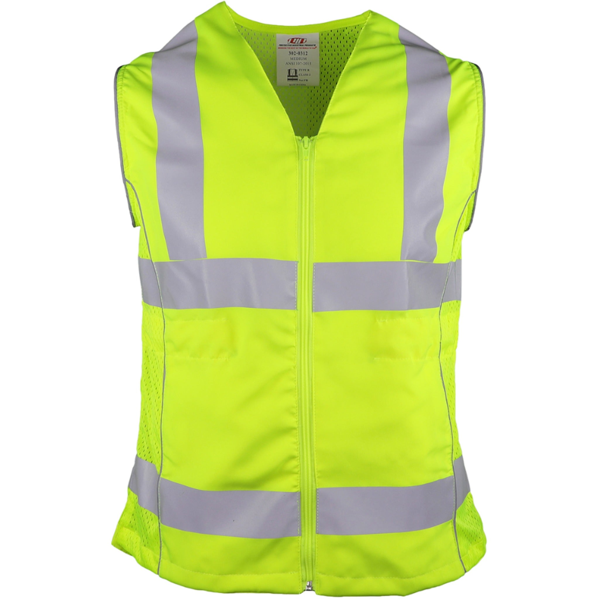 PIP 302-0312-LY ANSI Type R Class 2 Womens Contoured Vest with Solid Front, Mesh Back and Adjustable Waist_Front
