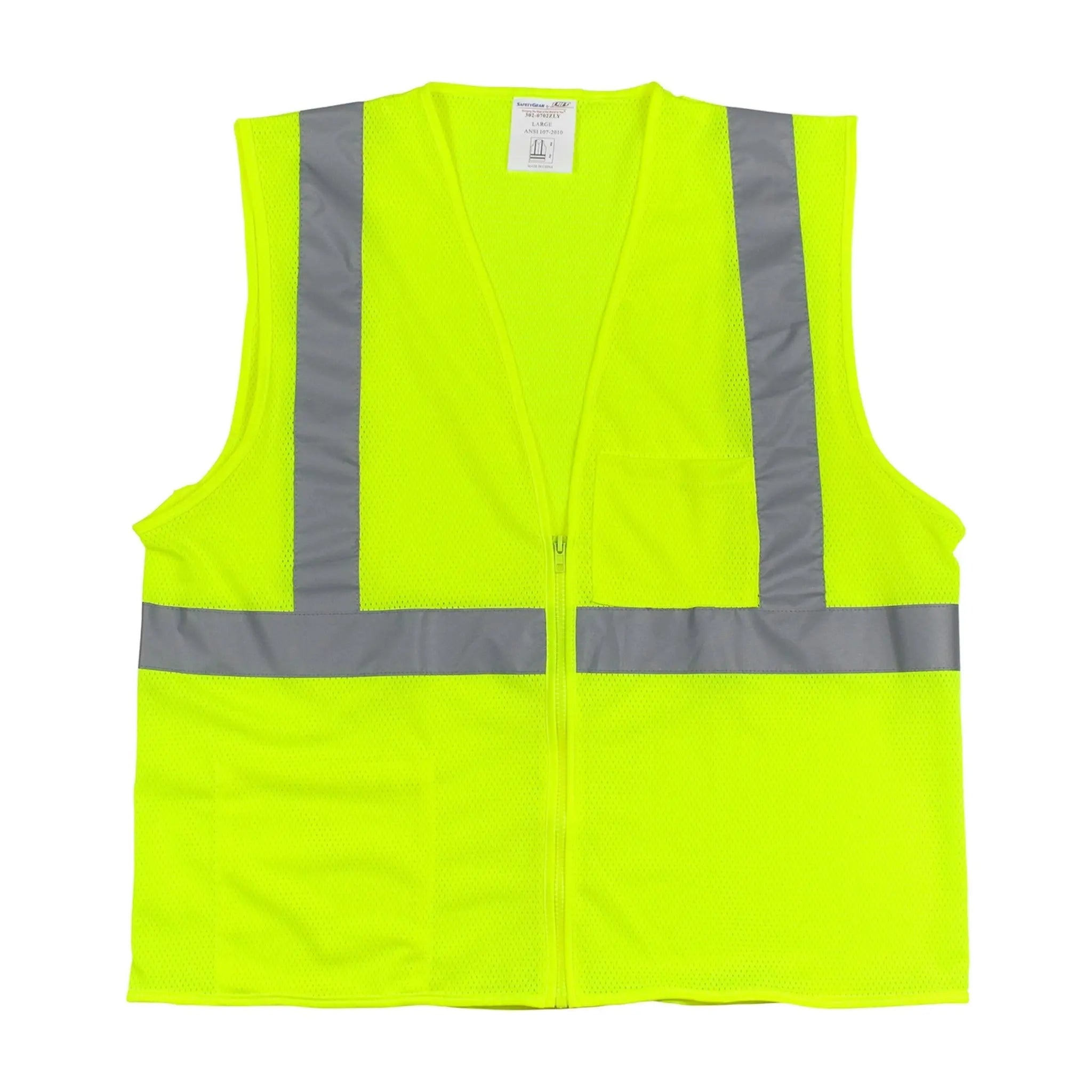PIP 302-0702Z ANSI Type R Class 2 Two Pocket Zipper Mesh Vest_Flat