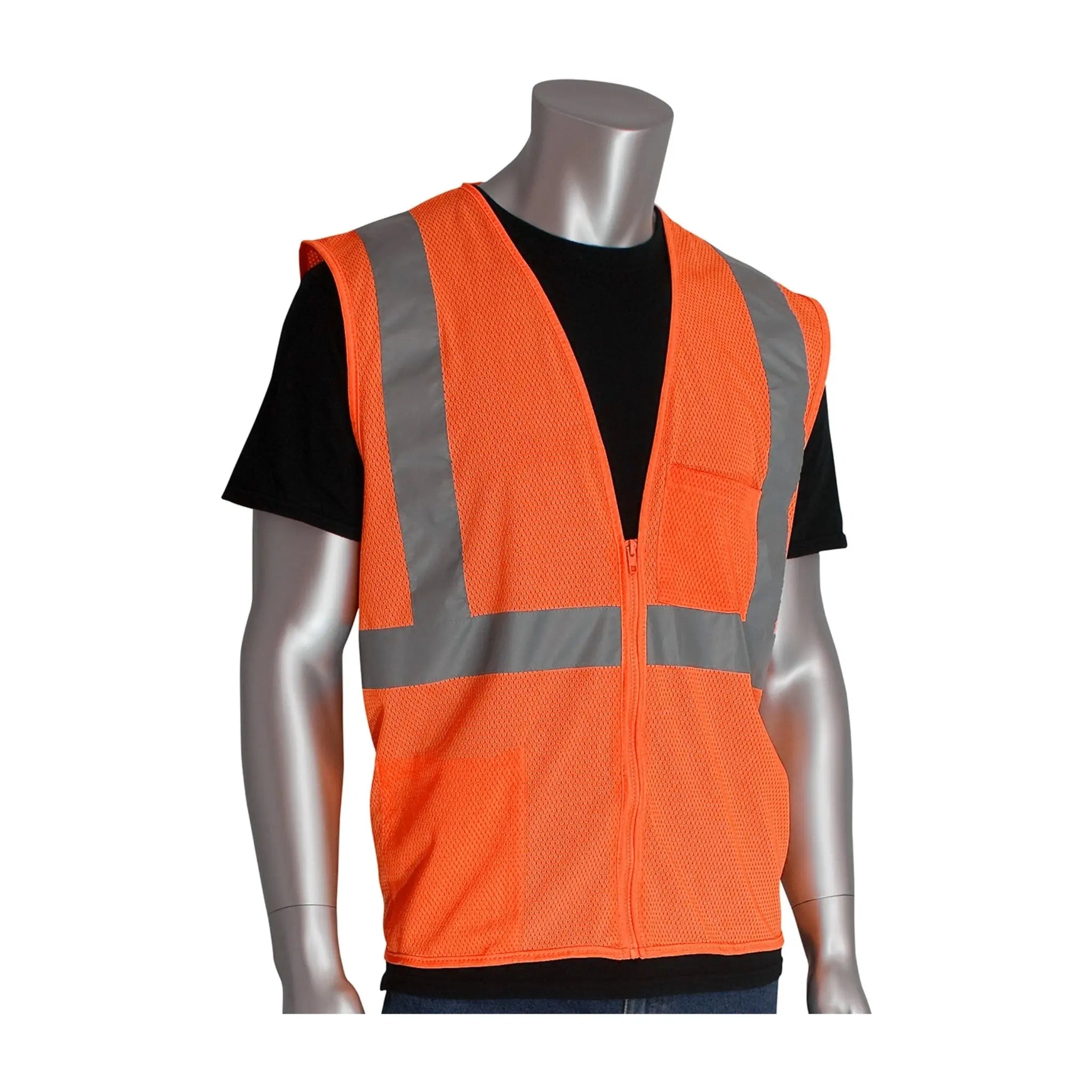 PIP 302-0702Z ANSI Type R Class 2 Two Pocket Zipper Mesh Vest_Orange_Main_Image