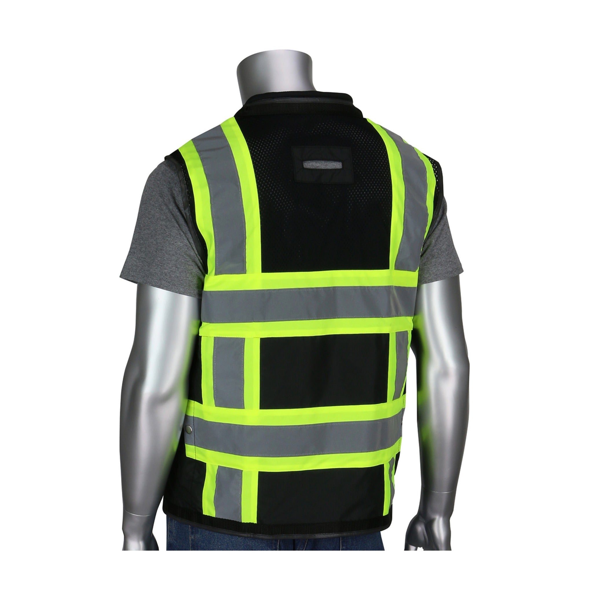 PIP 302-0800D-BK ANSI Type O Class 1 Black Two-Tone Eleven Pocket Tech-Ready Mesh Surveyors Vest, Black, 1 Each