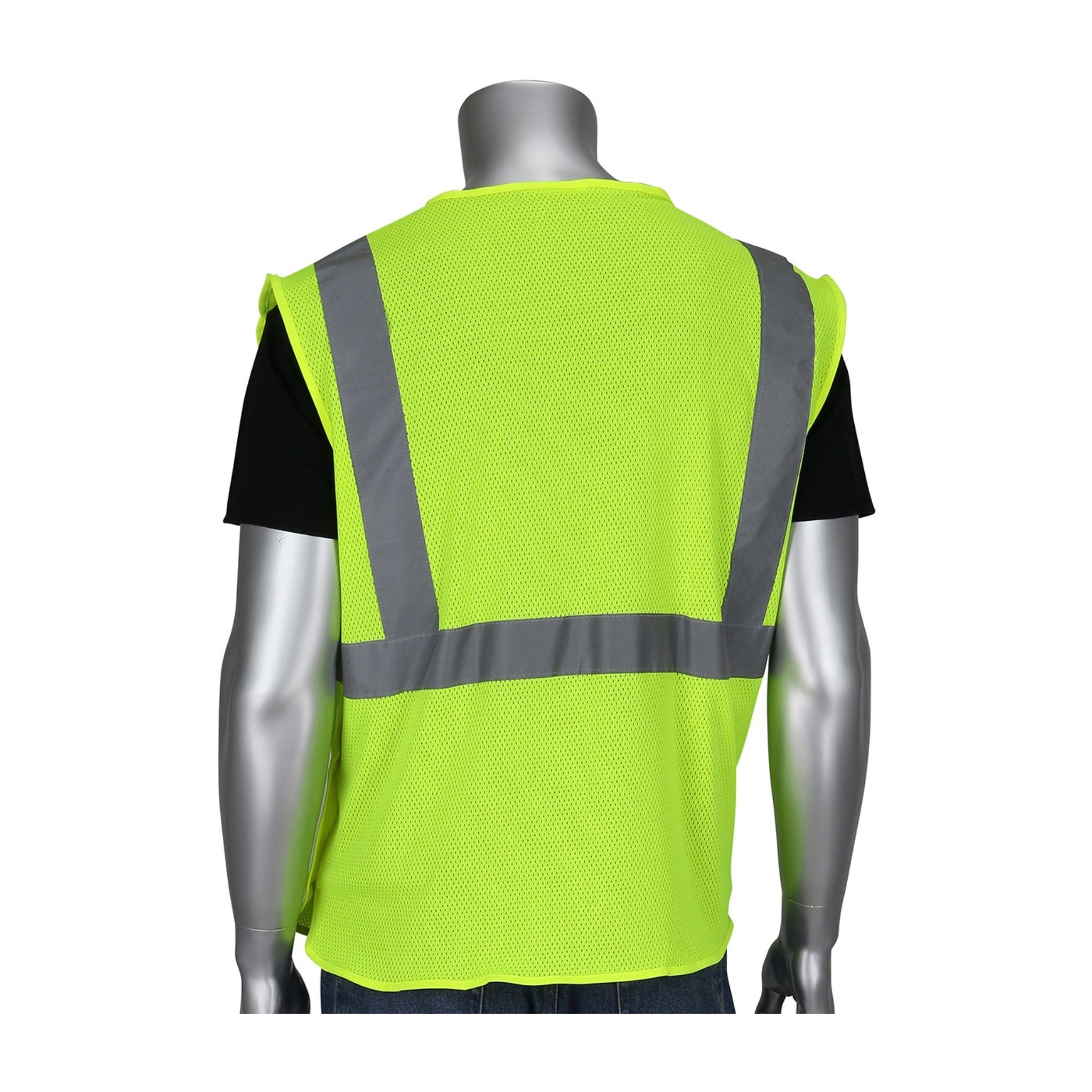 PIP 302-5PMV ANSI Type R Class 2 Three Pocket Mesh Breakaway Vest_Yellow_Back