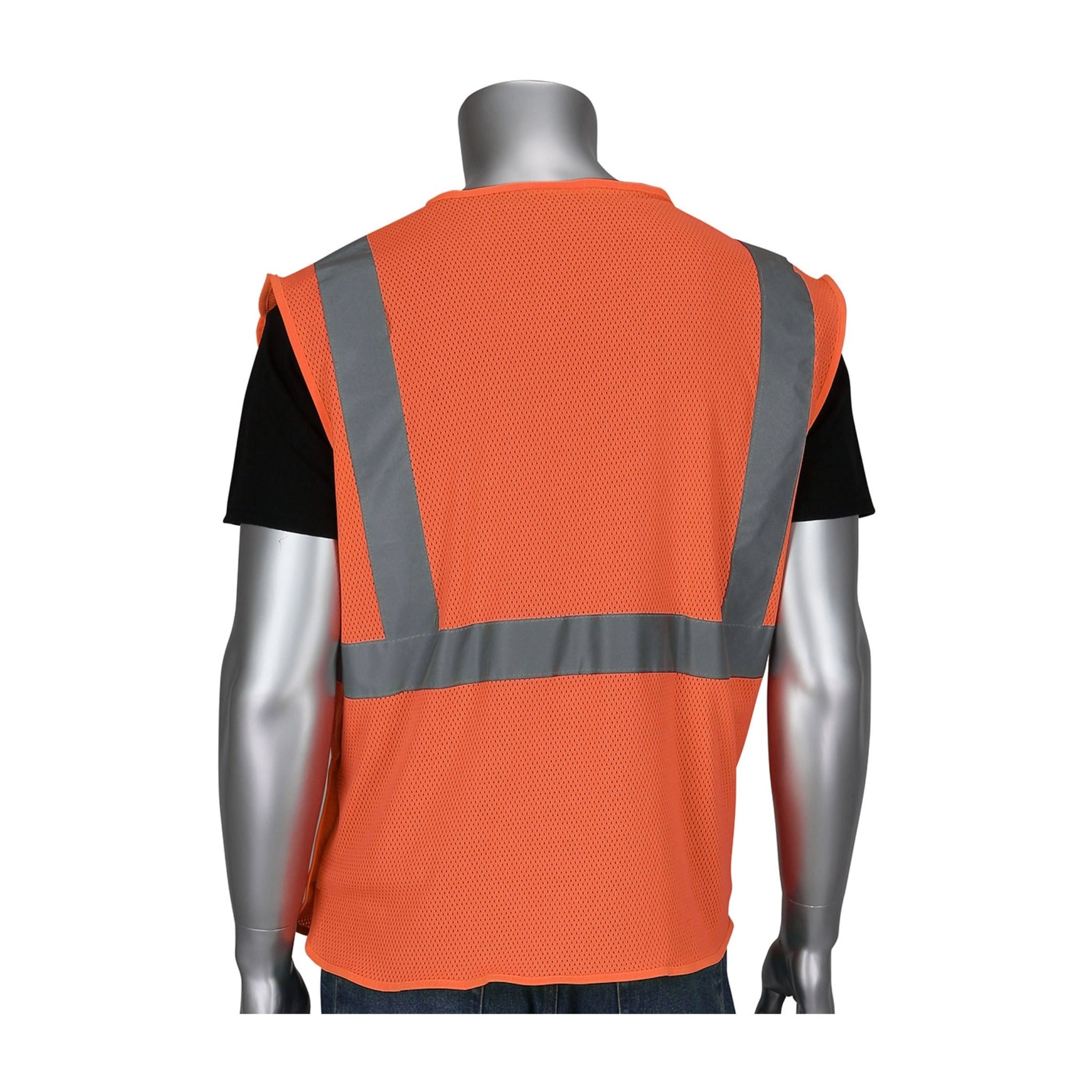 PIP 302-5PMV ANSI Type R Class 2 Three Pocket Mesh Breakaway Vest_Orange_Back