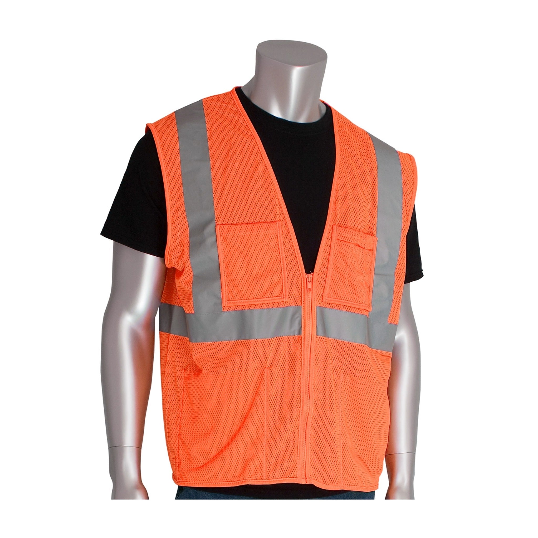 PIP 302-MVGZ4P ANSI Type R Class 2 Four Pocket Value Mesh Vest_Orange_Main