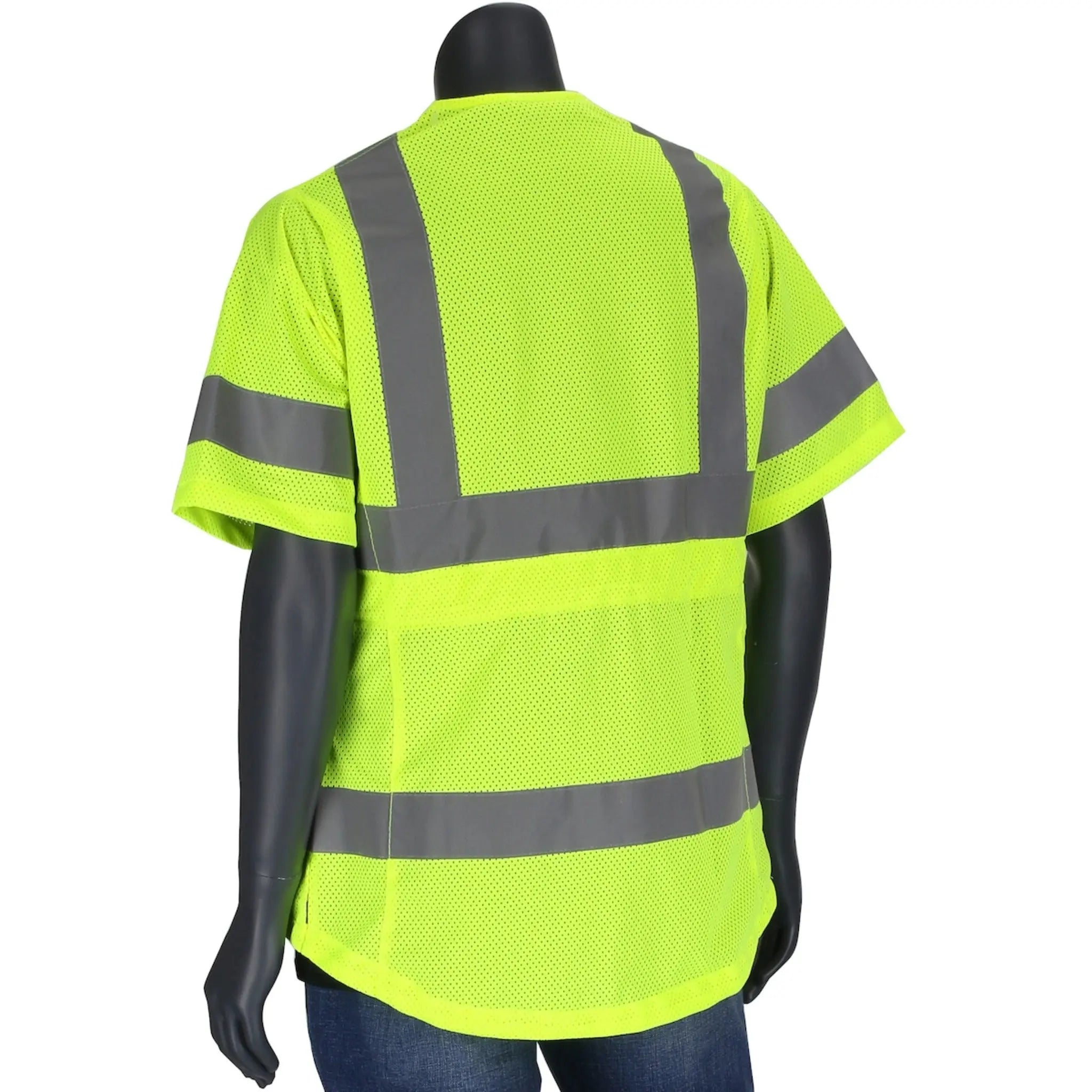PIP 303-0313-LY ANSI Type R Class 3 Womens Contoured Vest with Solid Front, Mesh Back and Adjustable Waist_Back