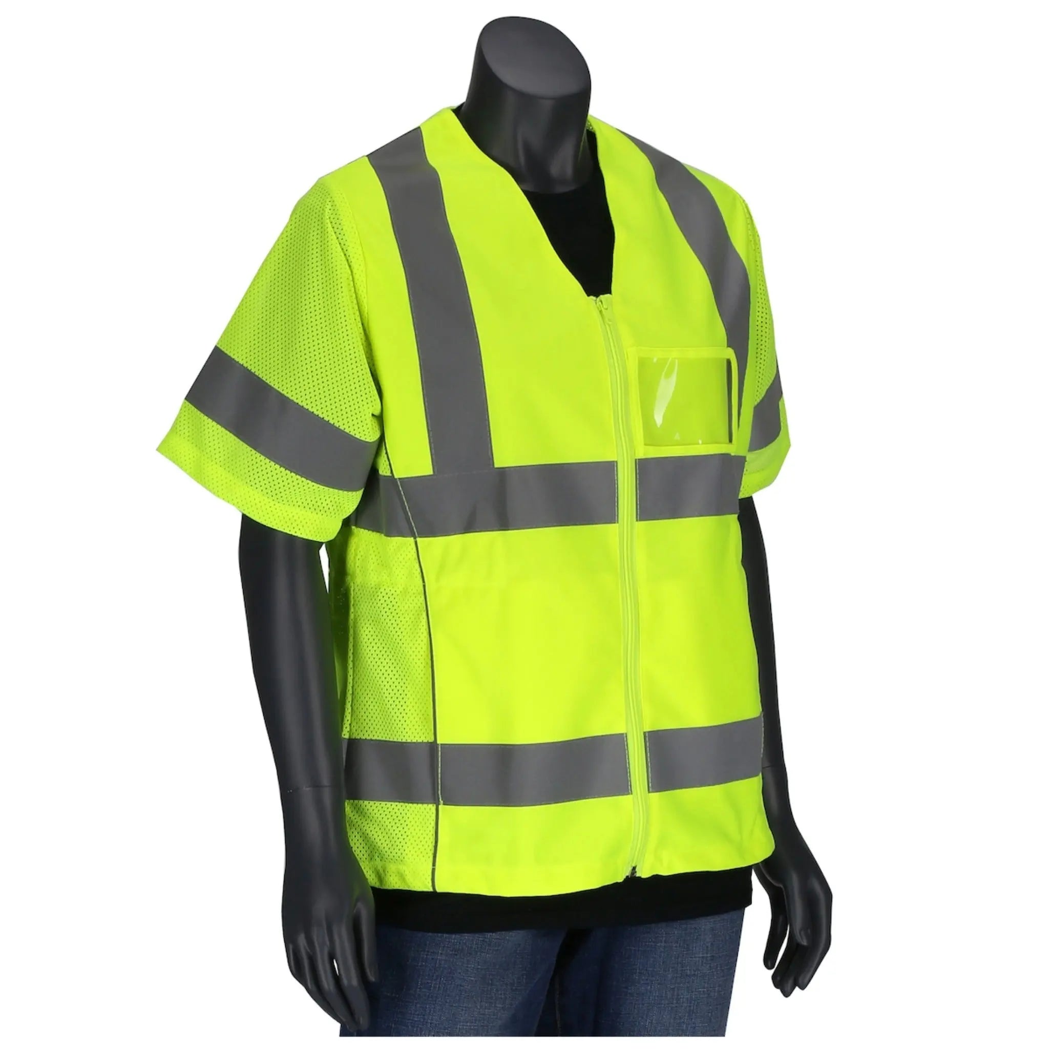 PIP 303-0313-LY ANSI Type R Class 3 Womens Contoured Vest with Solid Front, Mesh Back and Adjustable Waist_Main_Image