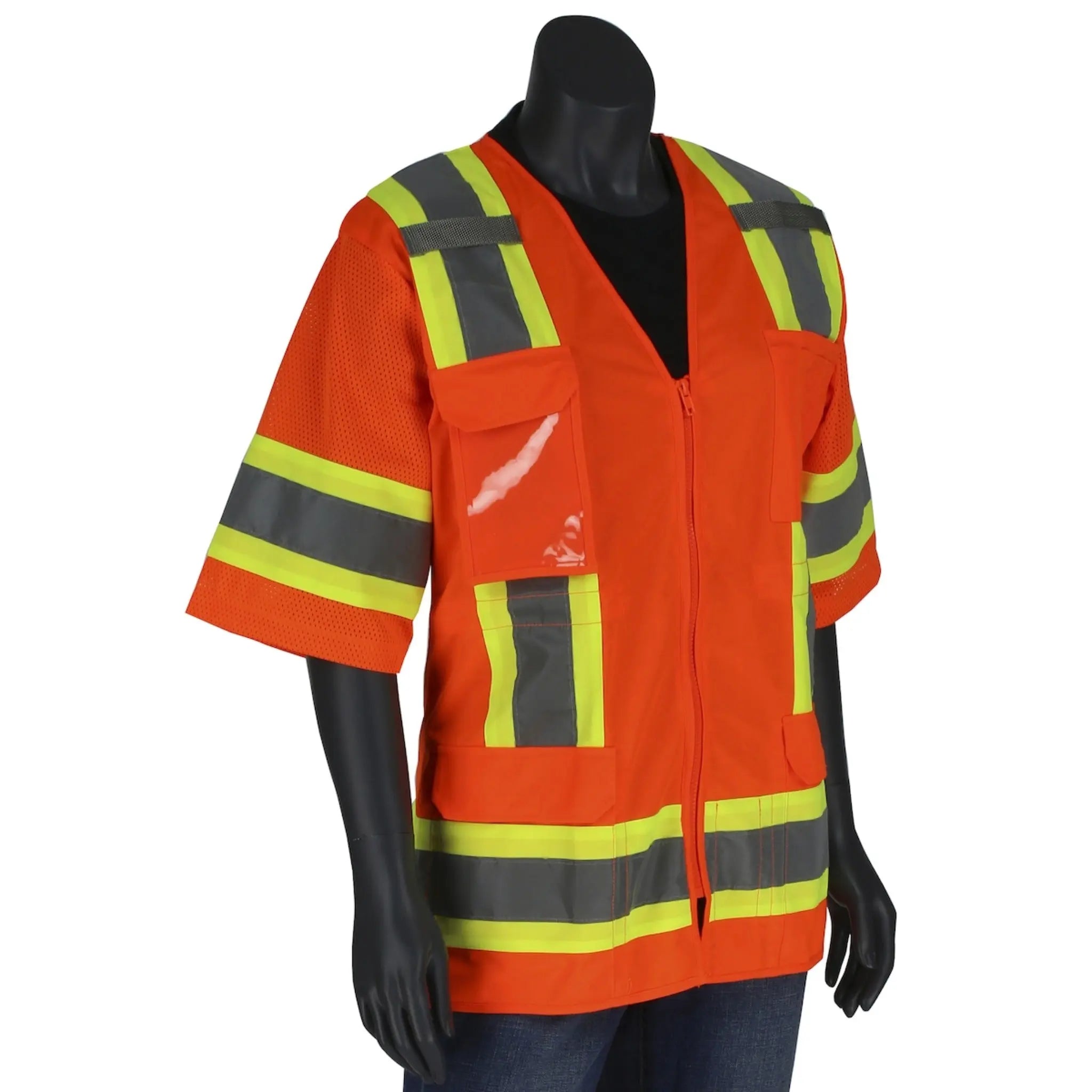 PIP 303-0513 ANSI Type R Class 3 Womens Contoured Two-Tone Eleven Pocket Surveyors Vest_Orange_Main_Image