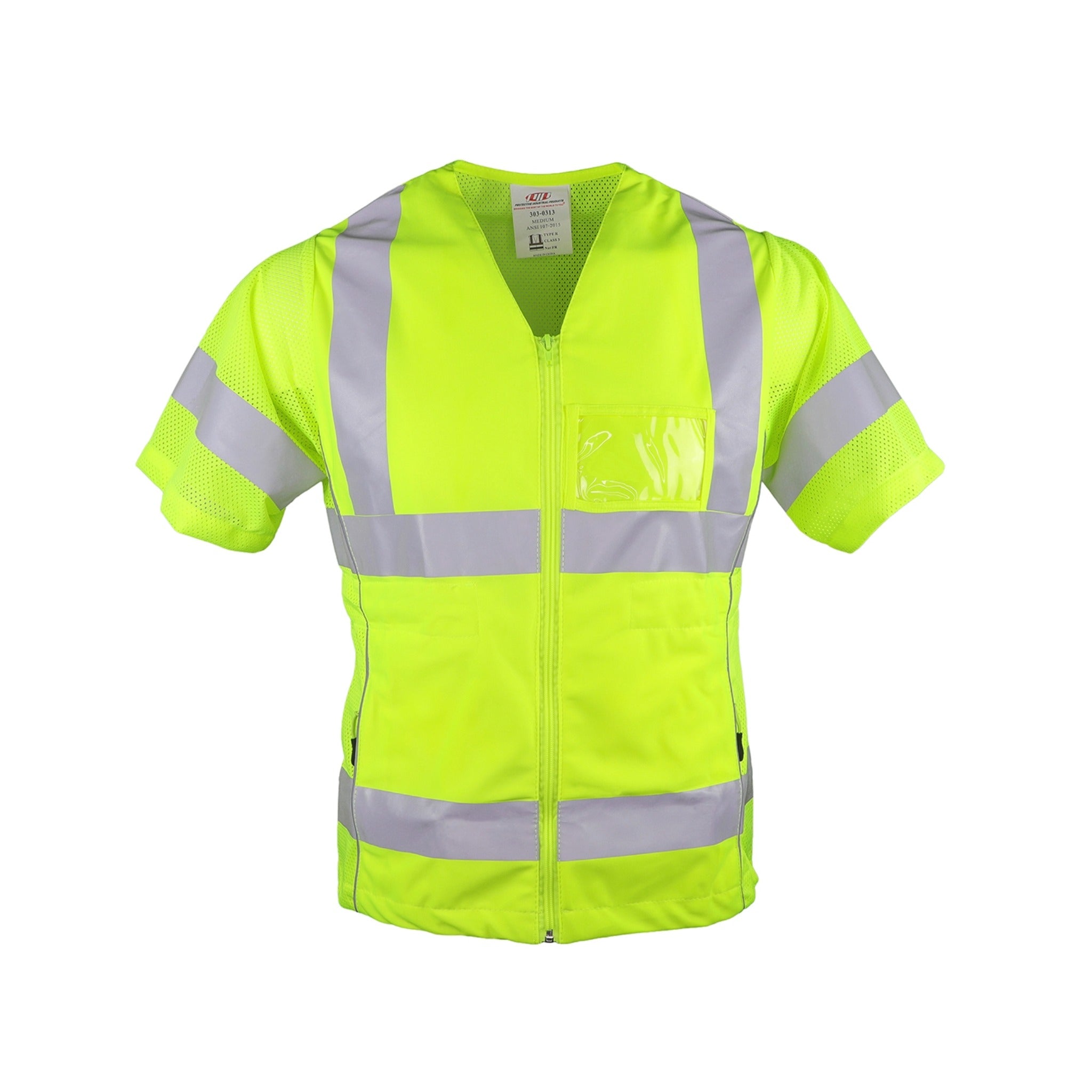 PIP 303-0313-LY ANSI Type R Class 3 Womens Contoured Vest with Solid Front, Mesh Back and Adjustable Waist_Flat