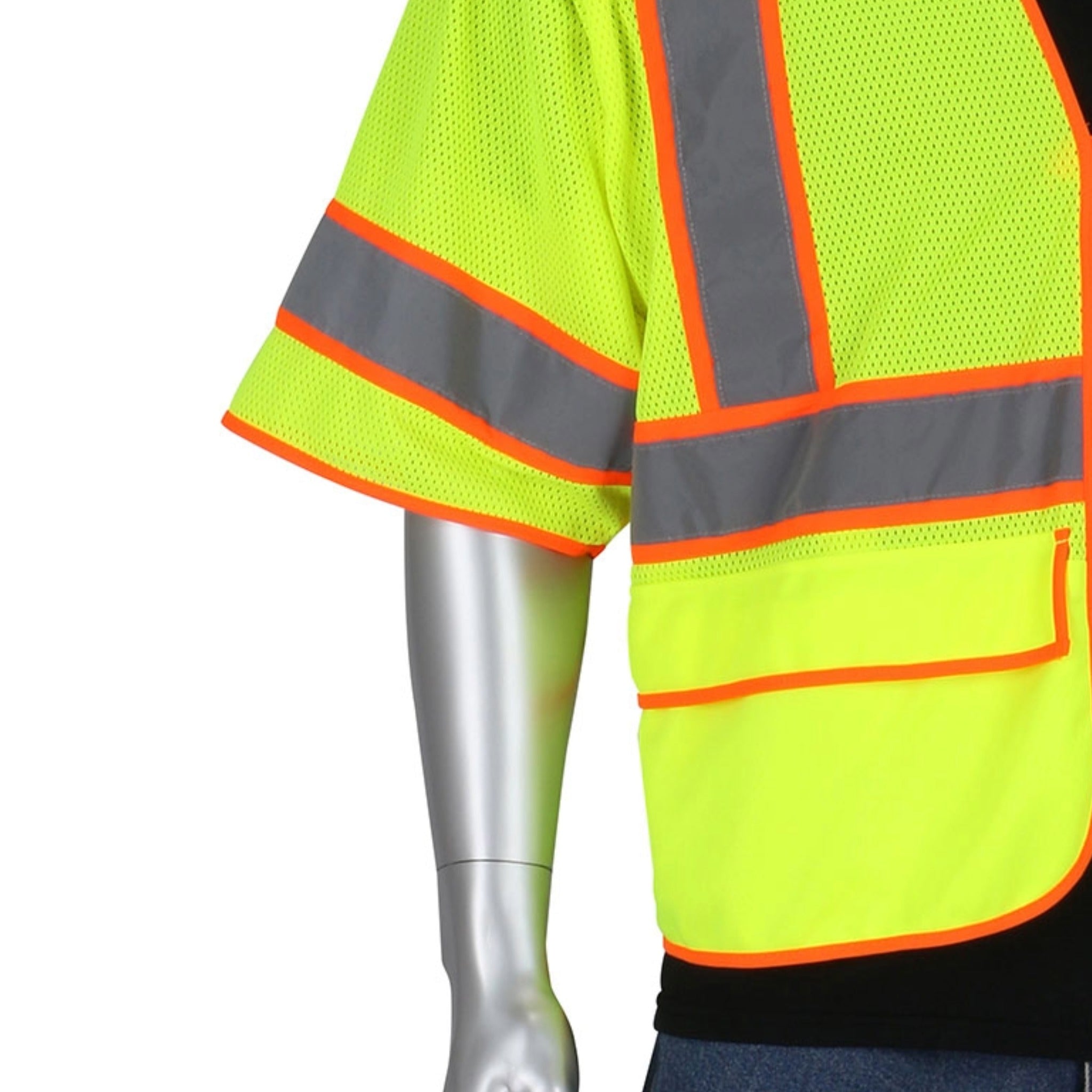 PIP 305-SVZSE-LY ANSI Type R Class 3 Self Extinguishing Two-Tone Mesh Surveyors Vest_Bottom_Right