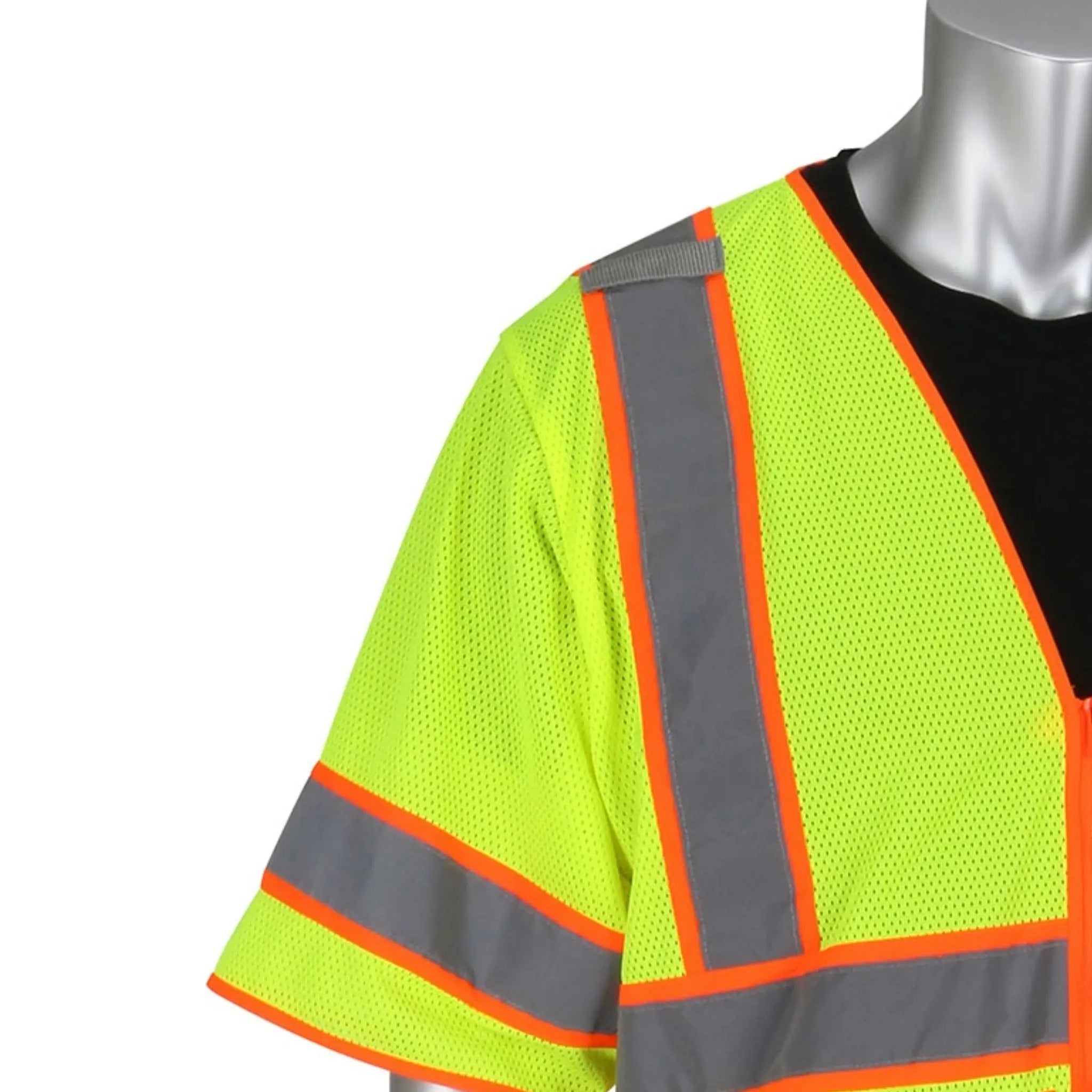 PIP 305-SVZSE-LY ANSI Type R Class 3 Self Extinguishing Two-Tone Mesh Surveyors Vest_Top_Right