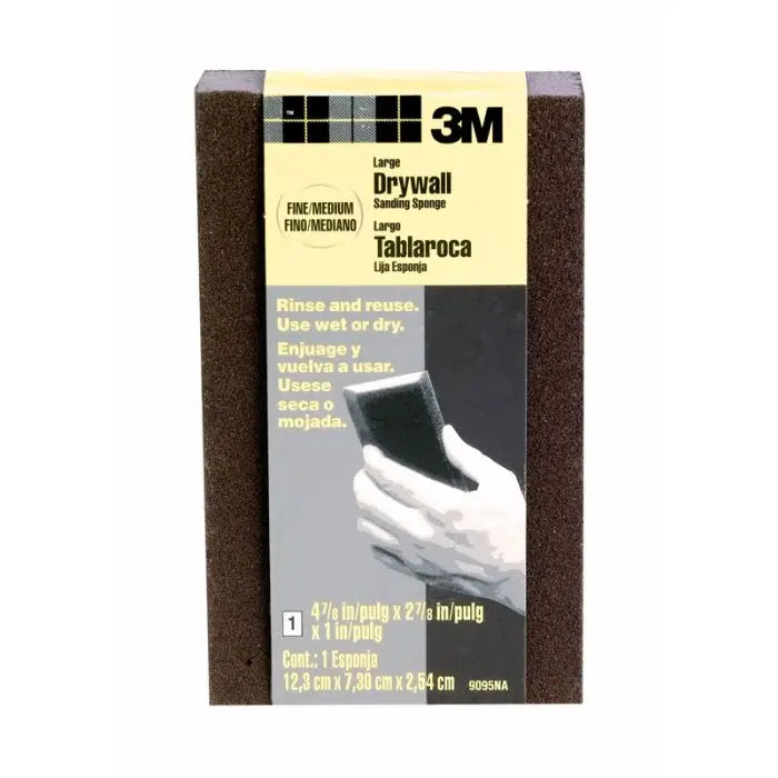 3M™ Large Area Drywall Sanding Sponge 9095DCNA, 4.875 in x 2.875 in x 1 in, Fine Medium