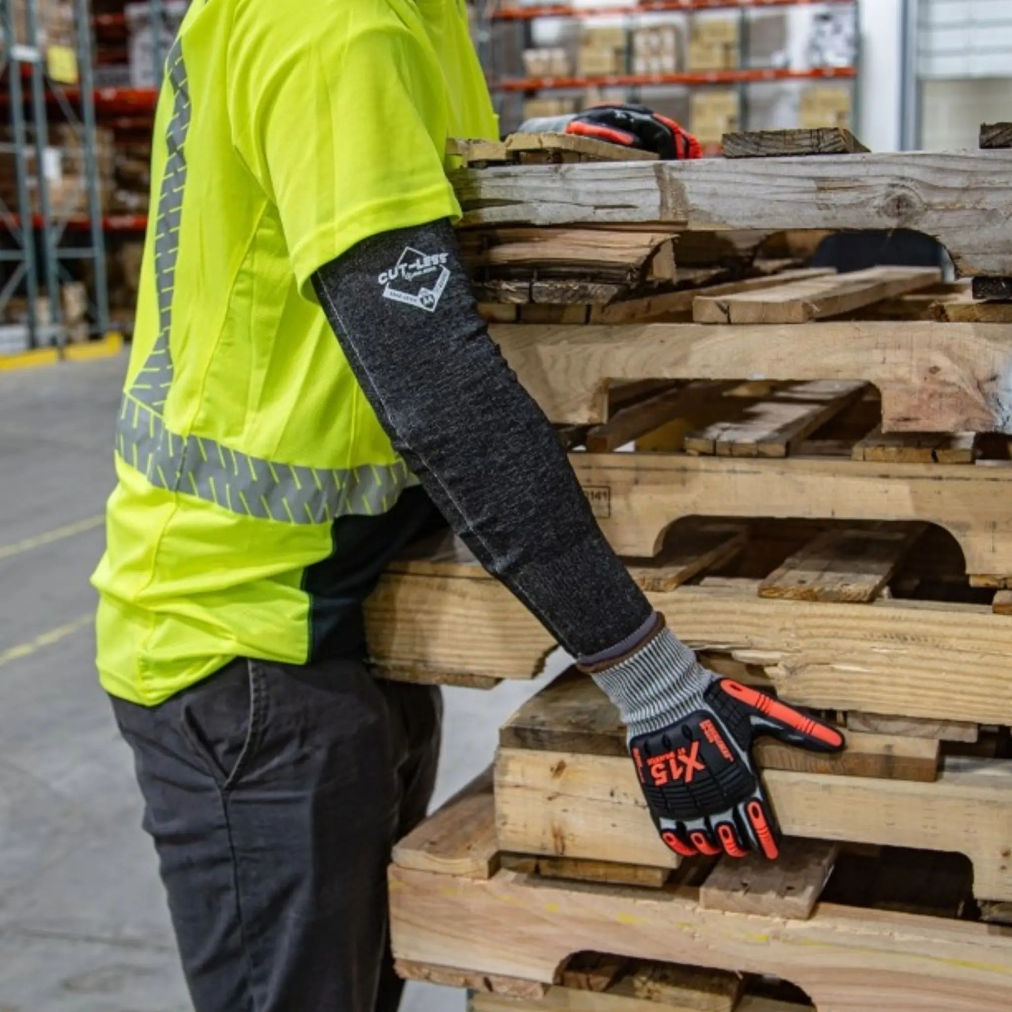 MAJESTIC GLOVE 3142-18 Hi-Vis Cut-Less Korplex Cut Resistant Sleeves w/ Thumb Hole-Model-5