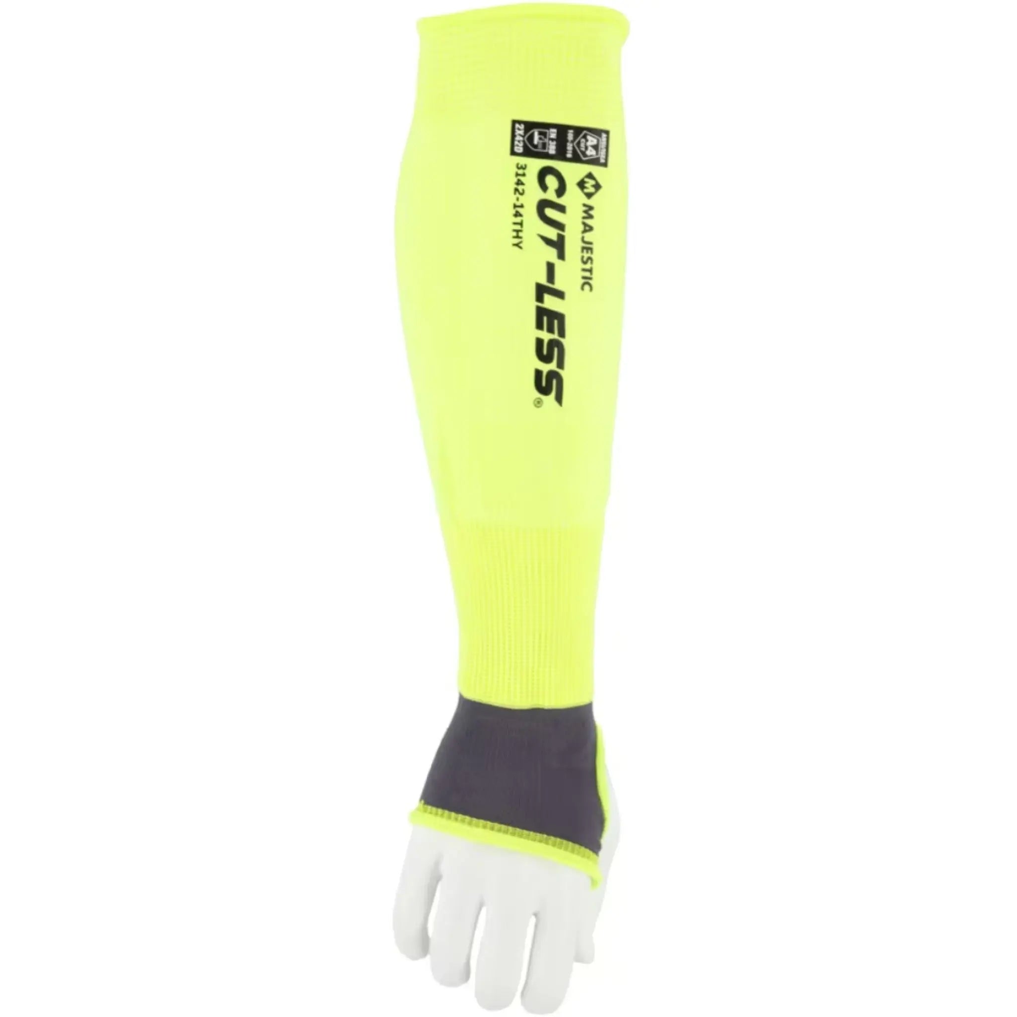 MAJESTIC GLOVE 3142-18 Hi-Vis Cut-Less Korplex Cut Resistant Sleeves w/ Thumb Hole-Main-Image