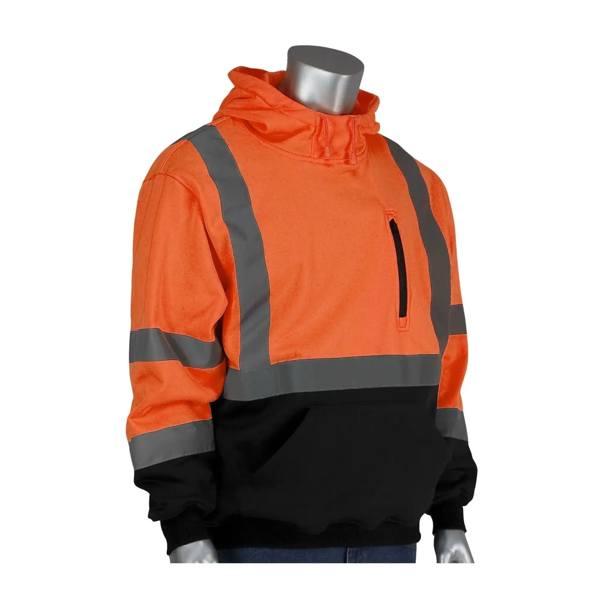 PIP 323-1350B ANSI Type R Class 3 Hooded Pullover Sweatshirt with Black Bottom_OR_Main
