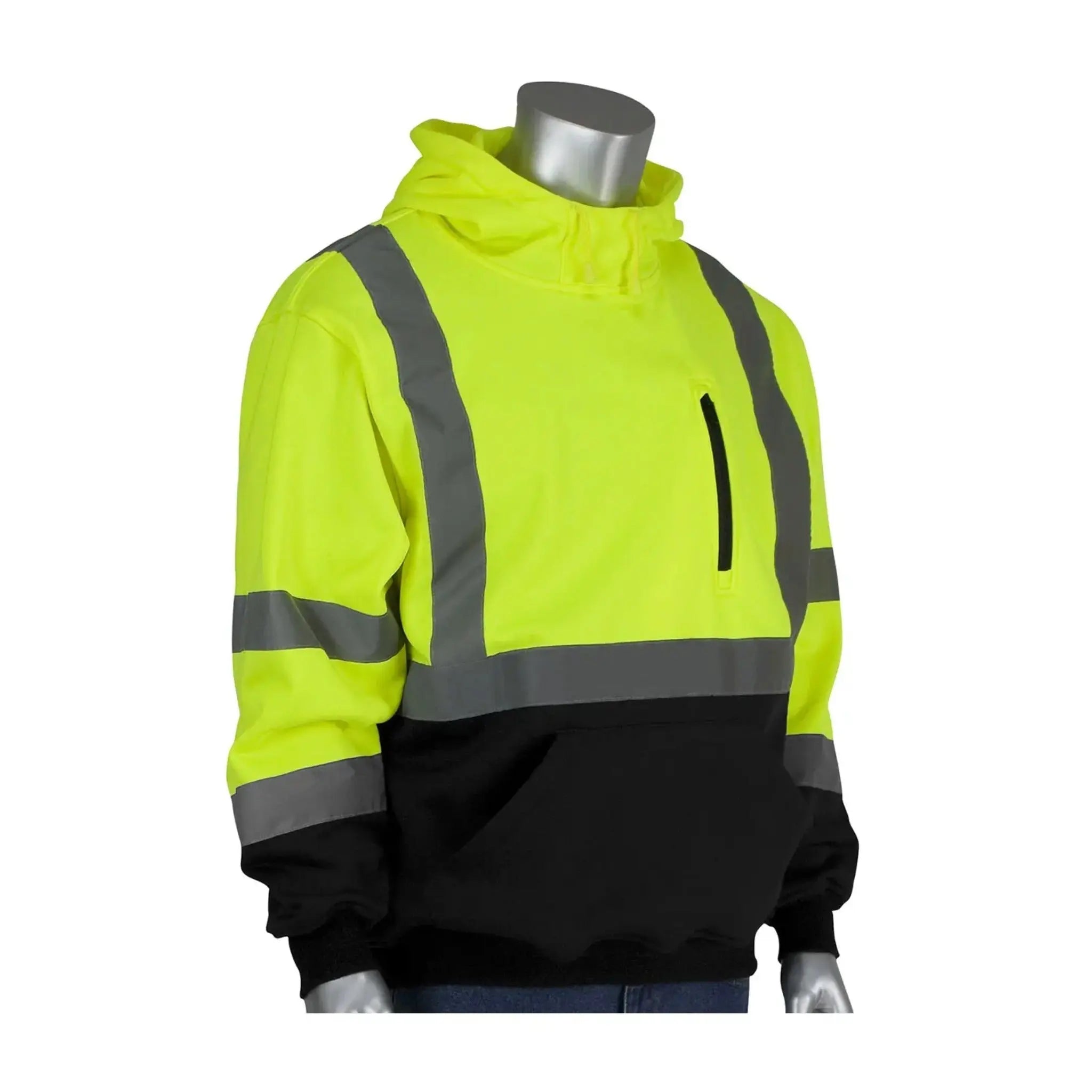 PIP 323-1350B ANSI Type R Class 3 Hooded Pullover Sweatshirt with Black Bottom_LY_Main